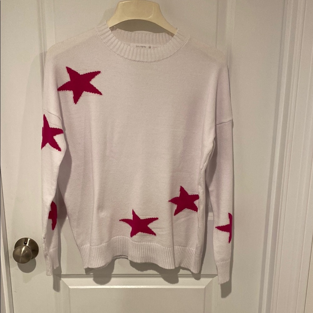White Sweater with Pink Stars